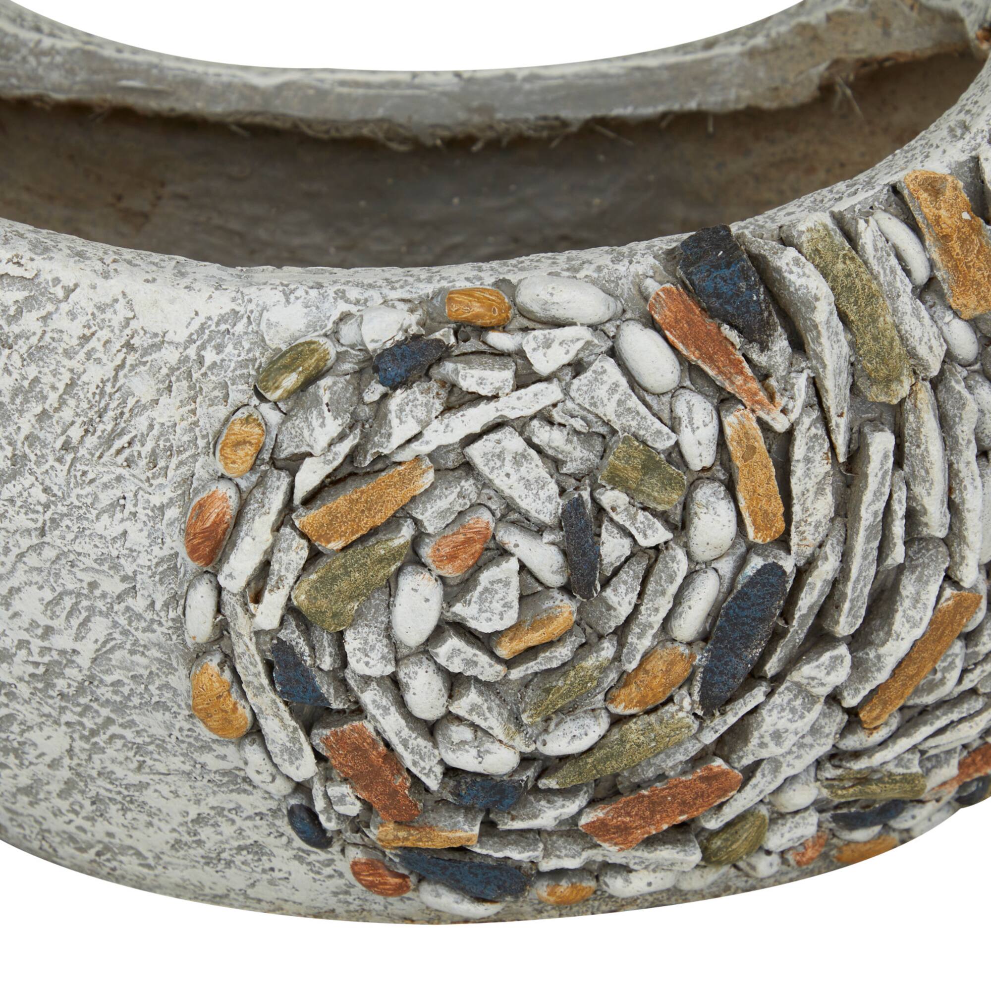 15" Gray Fiberglass Bird Planter with Stone Mosaic Design